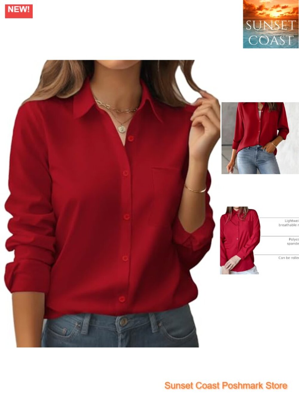 Womens Floral Button Down Shirt Long Sleeve Work Blouse with Pocket